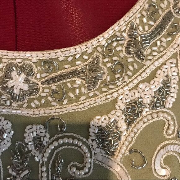 J Kara Gown Women’s Size 8 Green Long Length Beaded Bodice V-Trim Sleeveless - Picture 13 of 15